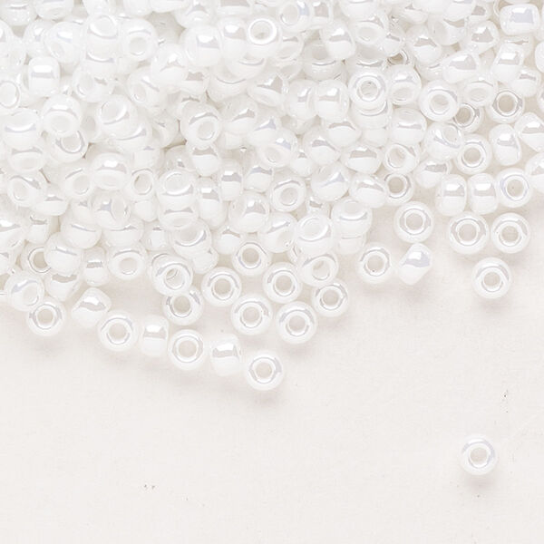 Seed bead, Miyuki, glass, pkg/250g, #8 rocaille, opaque ceylon white pearl, (RR-420). image number 0