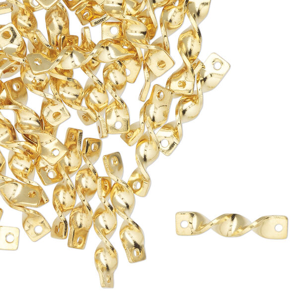 Link, gold-finished "pewter" (zinc-based alloy), 12x4mm twisted rectangle. Sold per pkg of 50. image number 0