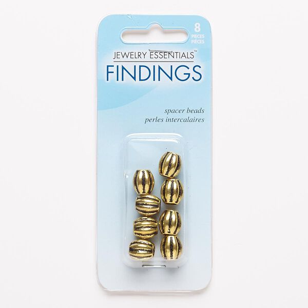 Bead, antiqued gold-finished "pewter" (zinc-based alloy), 10x10mm fluted barrel with 3.5-4mm hole. Sold per pkg of 8. image number 0