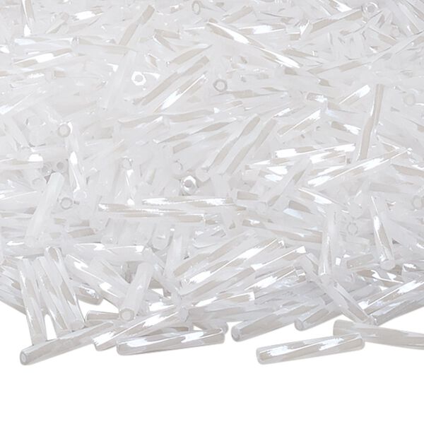 Bead, Miyuki, bugle bead, glass, pkg/50 g, 12x2mm center-drilled twisted, luster opaque white, (TW-511). image number 0