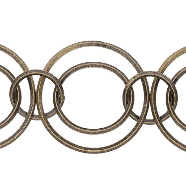 Chain, antique gold-plated brass, 11mm/16mm/23mm interlocking rounds. Sold per pkg of 5 feet. image number 0