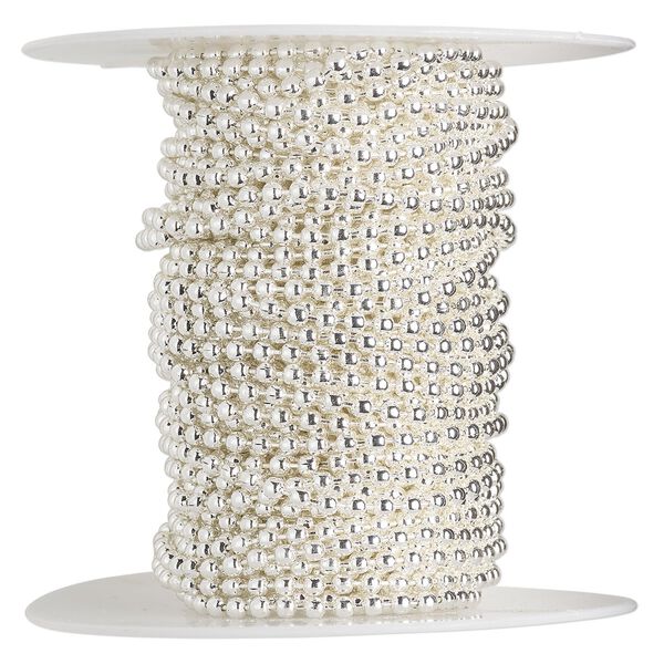 Chain, silver-plated steel, 3.2mm smooth ball. Sold per 50-foot spool. image number 0