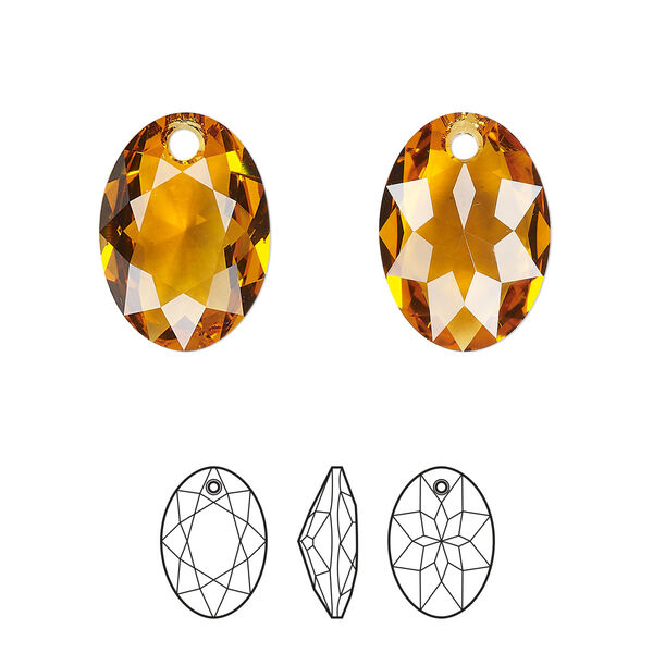 Drop 36pk topaz, Swarovski® 16mm pendant elliptic cut 6438 image number 0