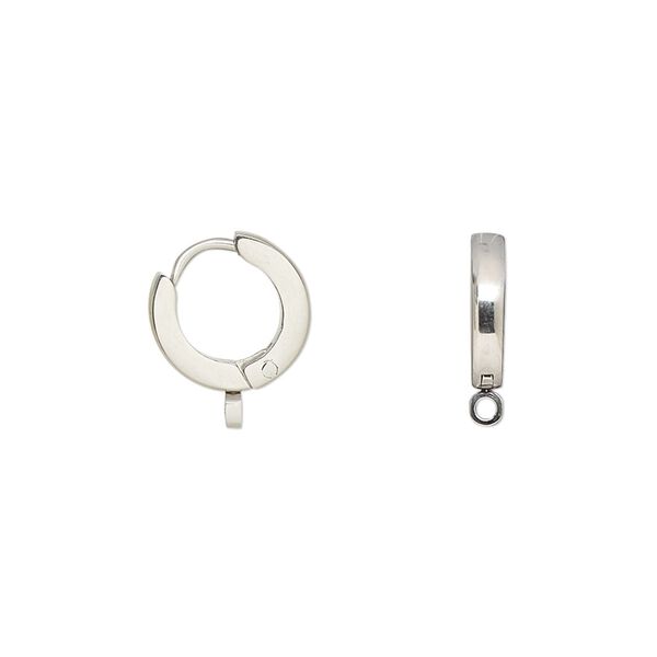 Earring leverback 1pkg2, 13mm hinged hoop / closed loop / latch-back, stainless steel 1 pair image number 0