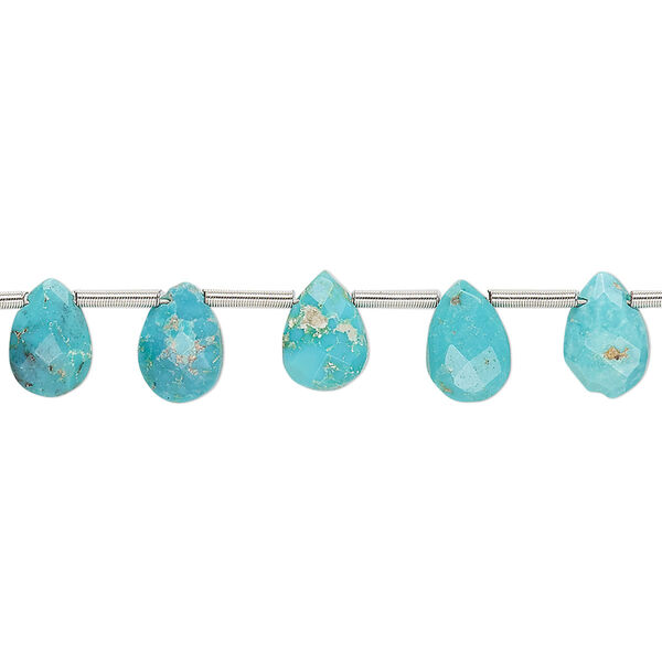 Imperial crown turquoise 1pkg20, hand-cut top-drilled faceted puffed teardrop bead natural 7x5mm-9x7mm image number 0
