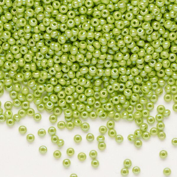 Seed bead, Preciosa Ornela Czech glass, pkg/500g, #11 rocaille, opaque rainbow lime green, (54310). image number 0