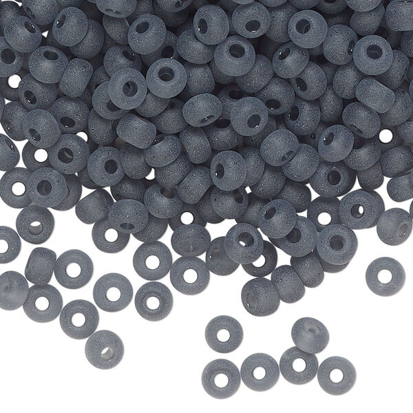 Seed bead, glass, pkg/50g, #6 round, translucent matte grey. image number 0