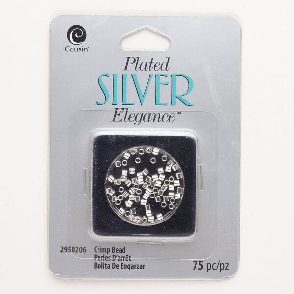 Crimp, brass, pkg/75, silver plate, 2mm tube. image number 0