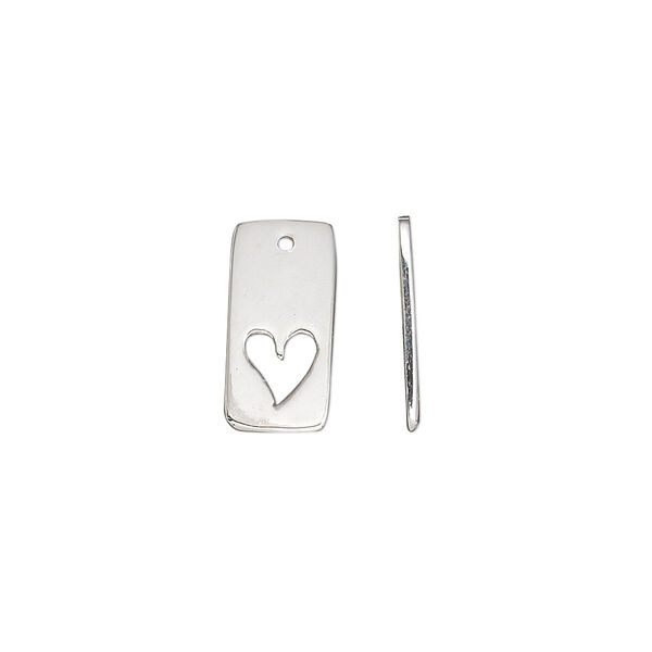 Drop, sterling silver, 15x7mm single-sided flat rectangle with cutout heart. Sold individually. image number 0