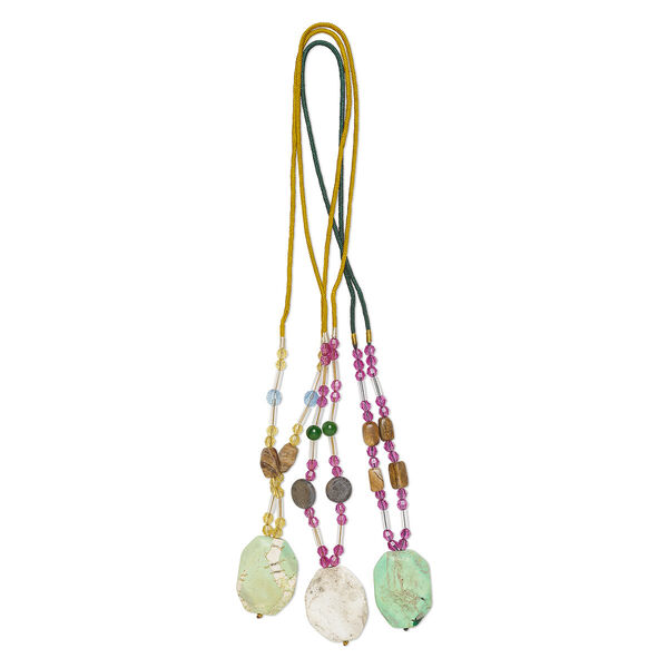 Multi-gemstone / acrylic / glass 1pkg3, octagon pendant necklace B- grade, mix continuous loop 20 inch 39x30mm-40x32mm image number 0