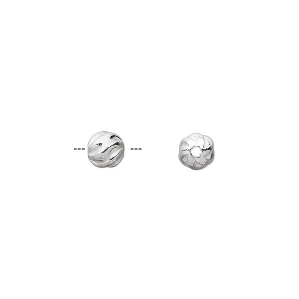 Bead, sterling silver, 6mm partially matte twisted corrugated round. Sold per pkg of 20. image number 0