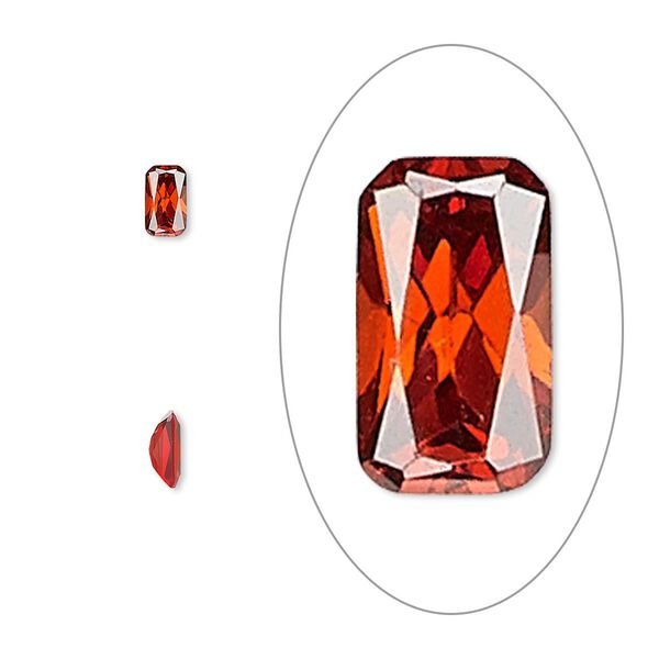 Gem, cubic zirconia, ruby red, 5x3mm faceted emerald-cut, Mohs hardness 8-1/2. Sold per pkg of 5. image number 0