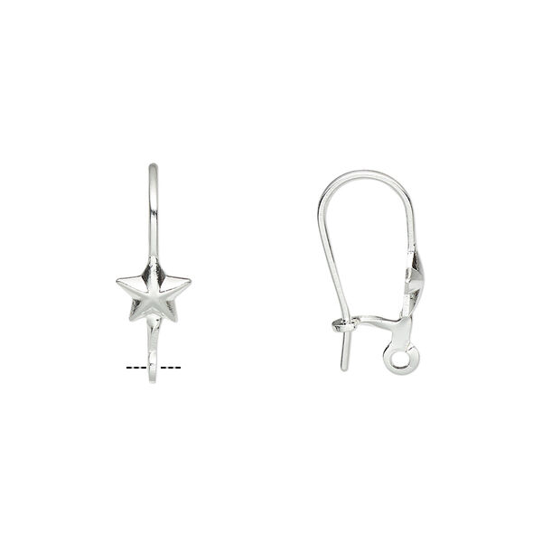 Ear wire, silver-plated brass, 18mm kidney with 6mm star and open loop, 20-21 gauge. Sold per pkg of 5 pairs. image number 0