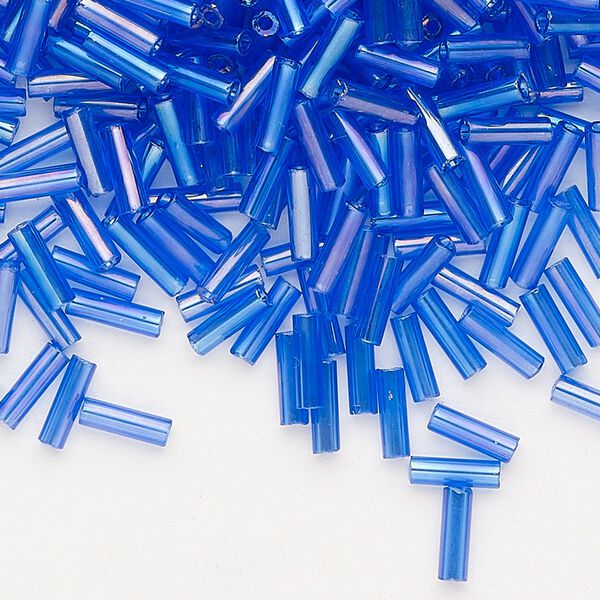 Bead, Preciosa Ornela Czech glass, bugle bead, pkg/50g, 1/4 inch, rainbow translucent blue, (31100). image number 0