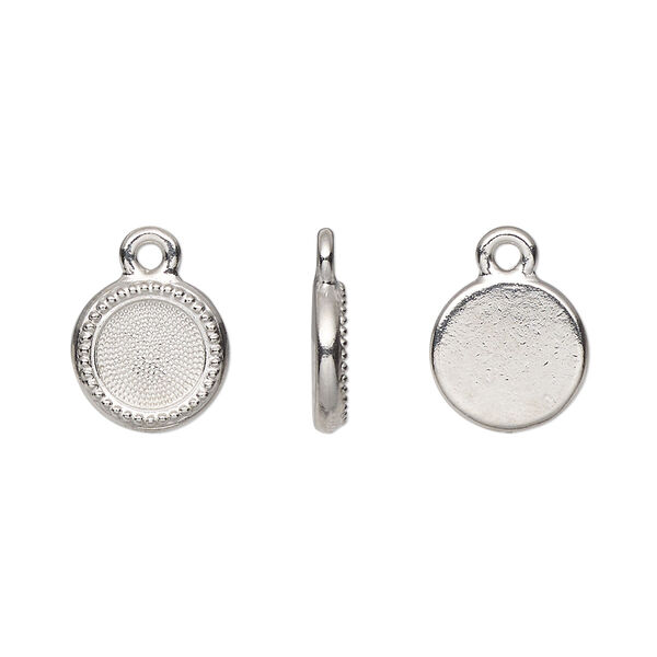 Drop, TierraCast®, Almost Instant Jewelry®, white bronze-plated pewter (tin-based alloy), 10mm round with beaded edge and SS34 round glue-in setting (2088). Sold per pkg of 20. image number 0