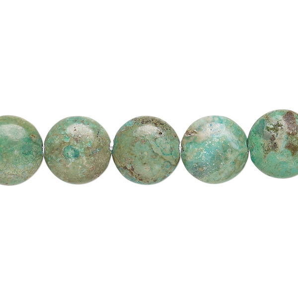 Bead, turquoise (dyed / stabilized), 10mm puffed flat round, C grade, Mohs hardness 5 to 6. Sold per 7-inch strand. image number 0