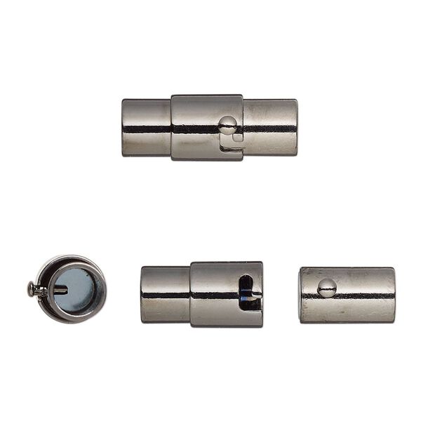 Clasp, magnetic, gunmetal-plated brass, 18x7mm locking round tube with glue-in ends, 5mm inside diameter. Sold per pkg of 2. image number 0