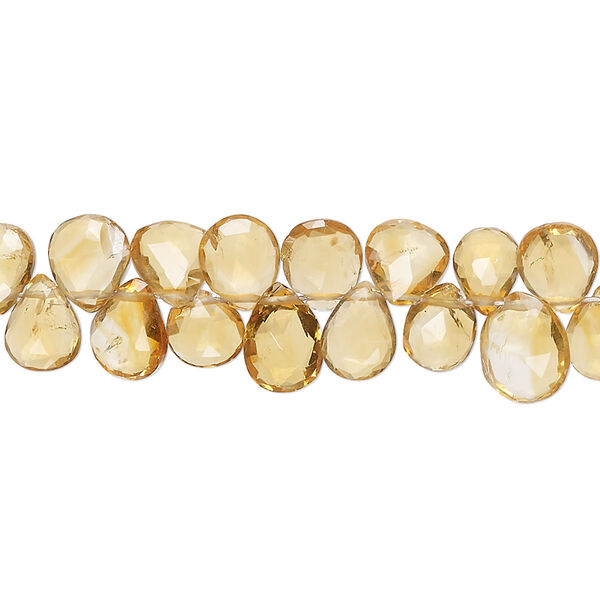 Citrine 1pkg1, hand-cut top-drilled faceted puffed teardrop bead 8 inch 6x5mm-8x6mm image number 0