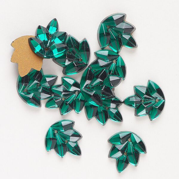 Sew-on 12pk emerald foil back, vintage Preciosa Czech crystal 13mm textured leaf image number 0