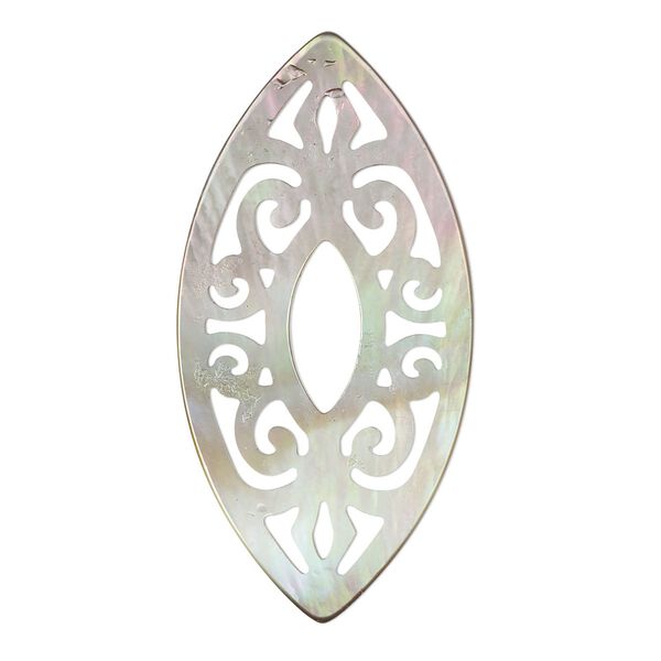 Focal, black lip shell (natural), 40x20mm marquise with cutout design, Mohs hardness 3-1/2. Sold individually. image number 0