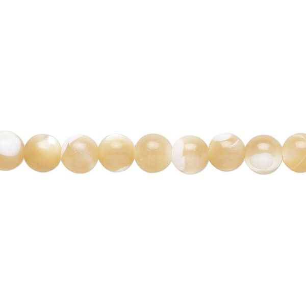 Bead, mother-of-pearl shell (natural), 5.5-6mm round, Mohs hardness 3-1/2. Sold per 15-1/2" to 16" strand. image number 0