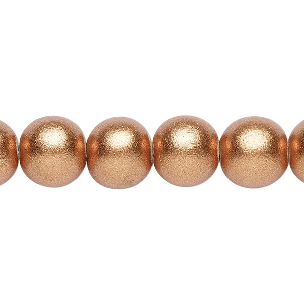Bead, painted Taiwanese cheesewood (coated), metallic copper, 9-10mm round. Sold per pkg of (2) 15-1/2" to 16" strands. image number 0