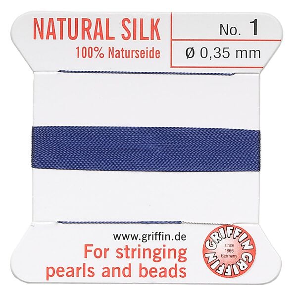Thread, Griffin, silk, dark blue, size #1. Sold per 2-meter card (approximately 78 inches). image number 0