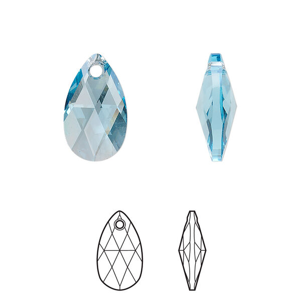 Drop 2pk aquamarine, Crystal Passions® 16x9mm pendant pear 6106 image number 0