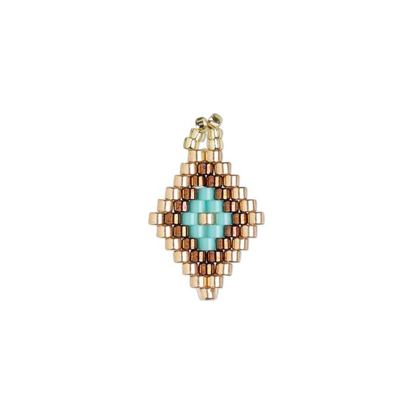 Drop, Creative Touch, glass, copper / bronze / turquoise blue, 17x13mm double-sided diamond. Sold individually. image number 0