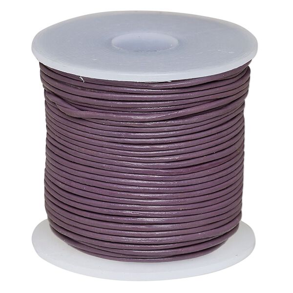 Cord, leather (dyed), purple, 0.5-0.8mm round. Sold per 25-yard spool. image number 0