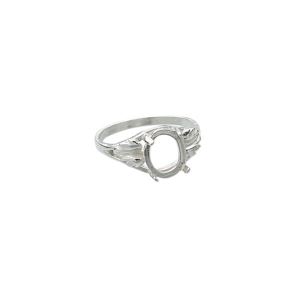 Ring, Sure-Set™, sterling silver, two-leaf band with 10x8mm oval 4-prong setting, size 8. Sold individually. image number 0