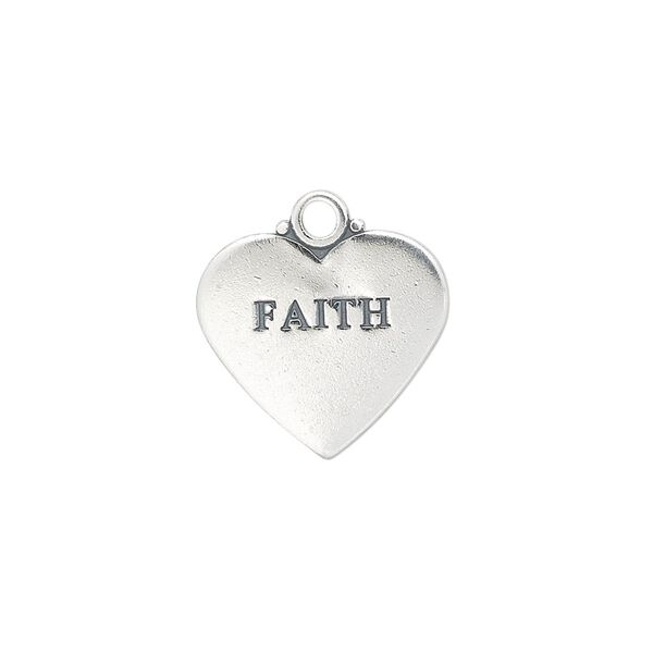 Charm, antiqued sterling silver, 17x15mm double-sided heart with "FAITH." Sold individually. image number 0