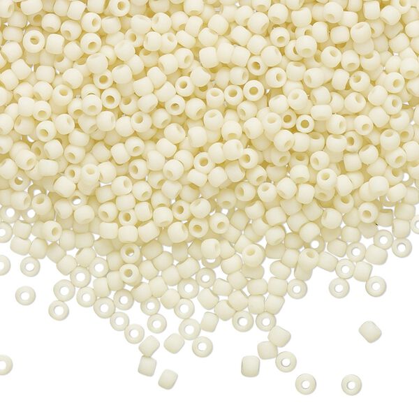 Seed bead, TOHO BEADS®, glass, pkg/7.5g, #11 round, opaque frosted light beige (TR-11-51F). image number 0