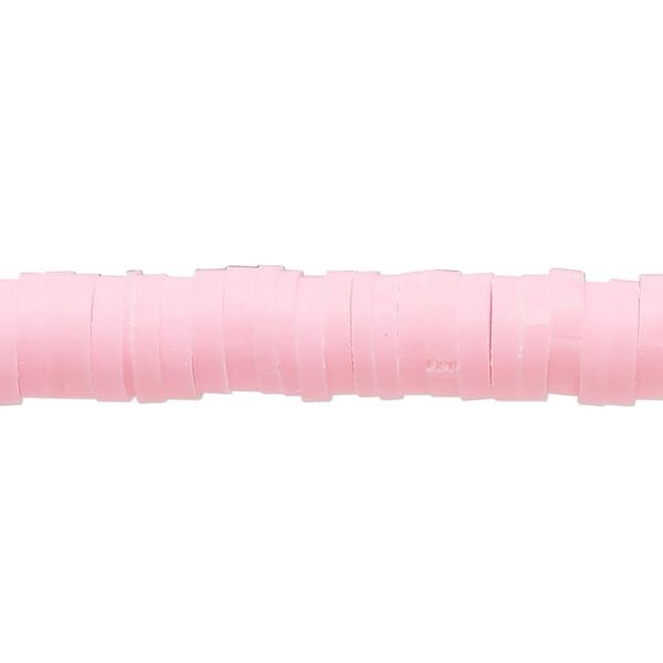 Bead, polymer clay, opaque light pink, 8x2mm heishi. Sold per pkg of (2) 16-inch strands. image number 0