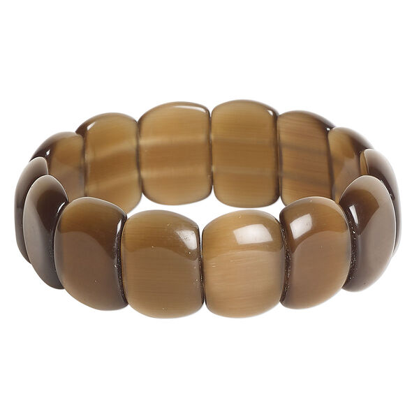 Bracelet, Just for Fun, stretch, cat's eye glass (fiber optic glass), brown, 6-inch. Sold individually. image number 0