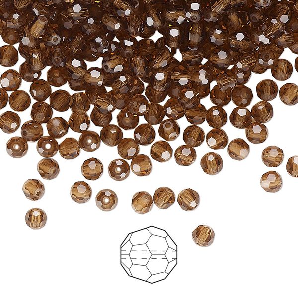 Bead 144pk smoked topaz, Preciosa Czech crystal 3mm round image number 0