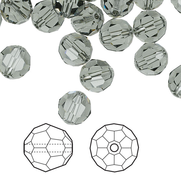 Bead 144pk black diamond, Crystal Passions® 8mm round 5000 image number 0