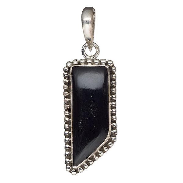 Pendant, blackstone (dyed) and sterling silver, 29x23mm tooth. Sold individually. image number 0