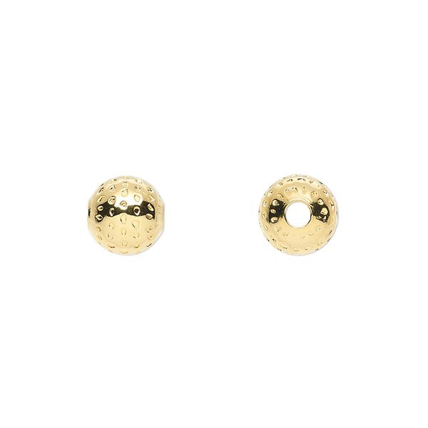 Bead, gold-plated brass, 8mm dimpled round. Sold per pkg of 10. image number 0