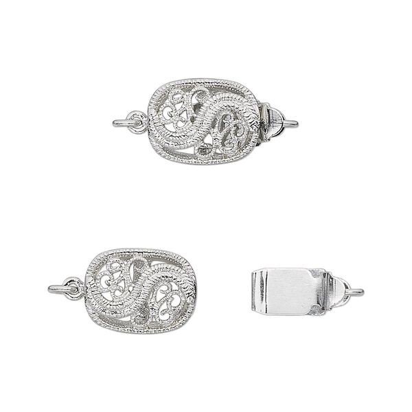 Clasp, tab, antique silver-plated brass, 12x9mm swirled filigree oval. Sold per pkg of 4. image number 0