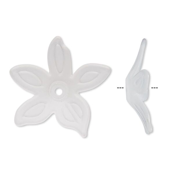 Component, acrylic, frosted clear, 25x5mm flower. Sold per pkg of 50. image number 0