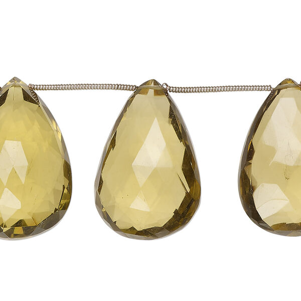 Golden quartz 1pkg11, hand-cut top-drilled faceted puffed teardrop bead 26x17mm-31x21mm image number 0