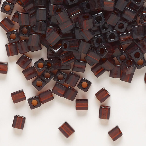 Seed bead, Miyuki, glass, pkg/25g, 3.5-3.7mm square, transparent dark amber yellow (SB-134). image number 0