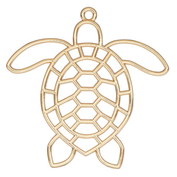 Component, resin frame, gold-finished "pewter" (zinc-based alloy), 50x46mm open turtle. Sold per pkg of 2. image number 0