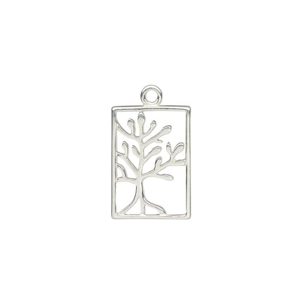 Charm Amoracast® 1pkg1 sterling silver, 14x10mm 2-sided cutout tree of life rectangle image number 0