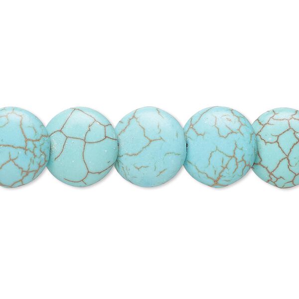 Bead, magnesite (dyed / stabilized), blue-green, 11-12mm lentil, B- grade, Mohs hardness 3-1/2 to 4. Sold per 15-inch strand. image number 0