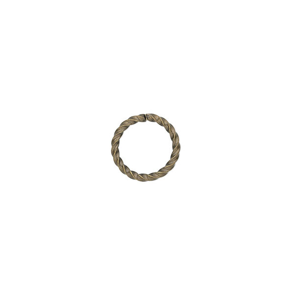 Jump ring, antique gold-plated brass, 10mm twisted round, 8mm inside diameter, 16 gauge. Sold per pkg of 500. image number 0