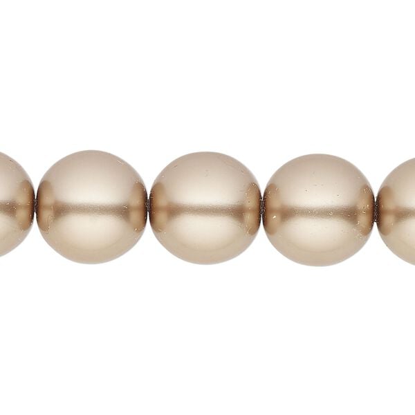 Bead, glass pearl, coated glass, champagne, 12mm round. Sold per 20 " strand, approximately 50 beads. image number 0