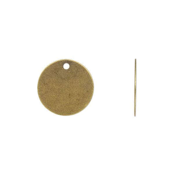 Drop, antique gold-plated brass, 15mm flat round. Sold per pkg of 50. image number 0