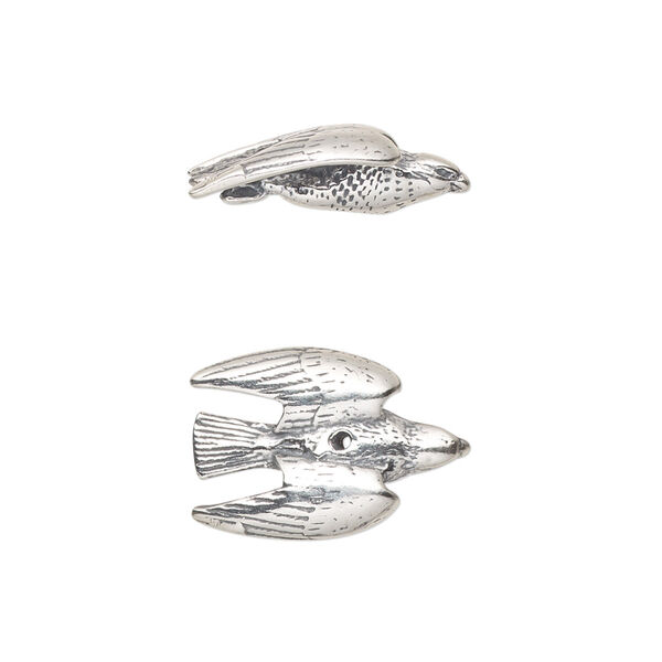 Bead, sterling silver, 18x13mm peregrine falcon. Sold individually. image number 0